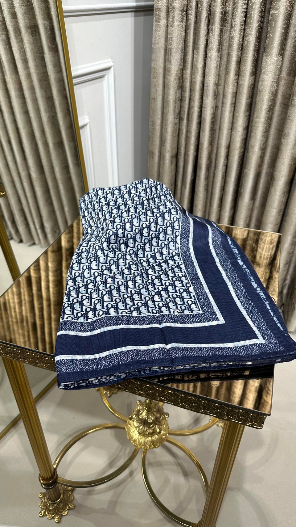 %100 D.OR DESEN YÜN ŞAL LACİVERT