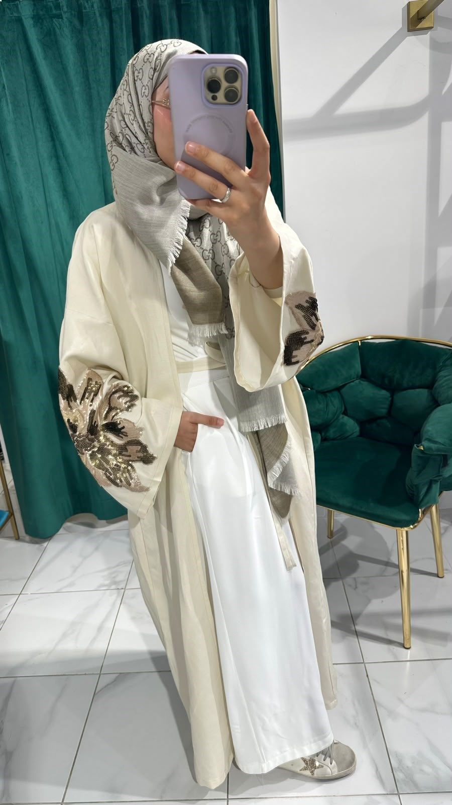 İTHAL KETEN TASARIM ABAYA BEJ