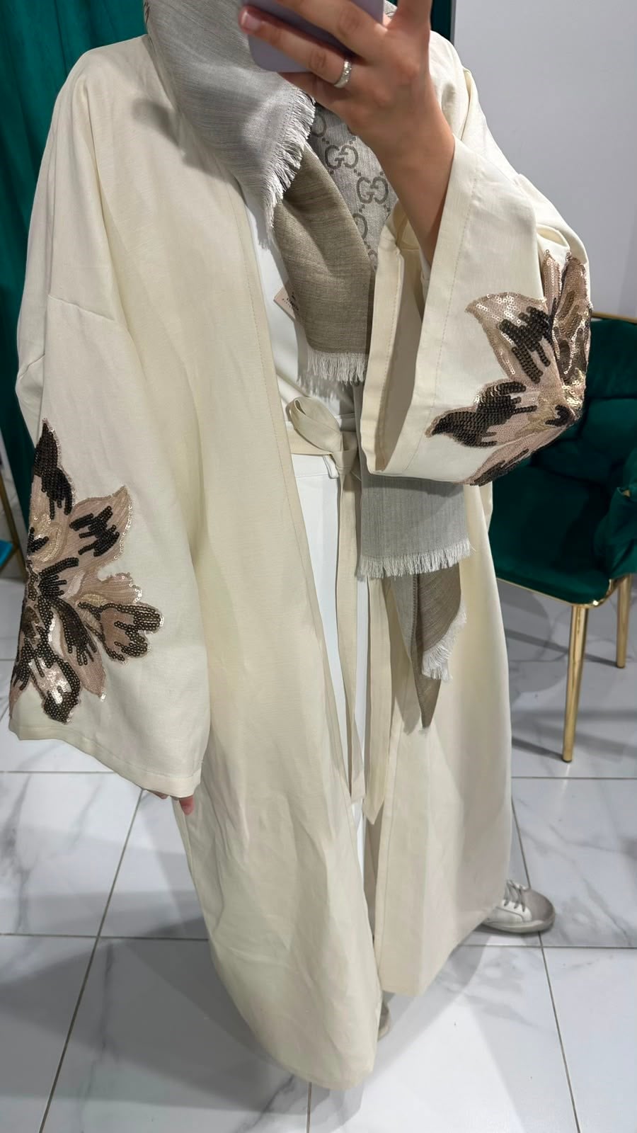 İTHAL KETEN TASARIM ABAYA BEJ