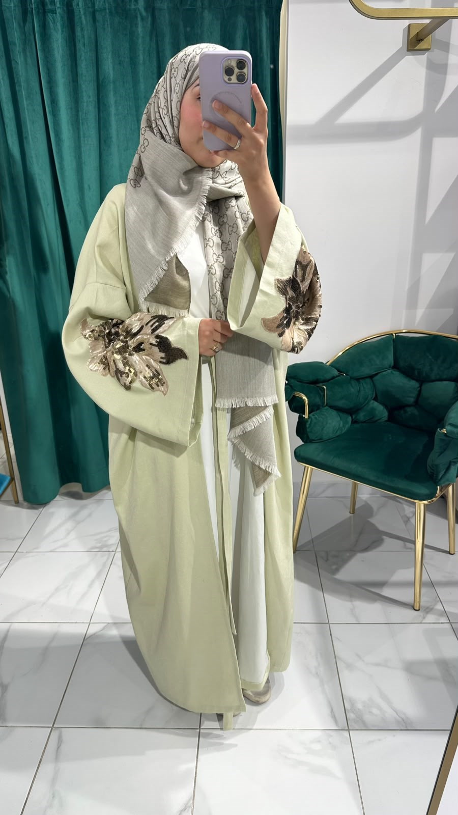 İTHAL KETEN TASARIM ABAYA MİNT YEŞİL