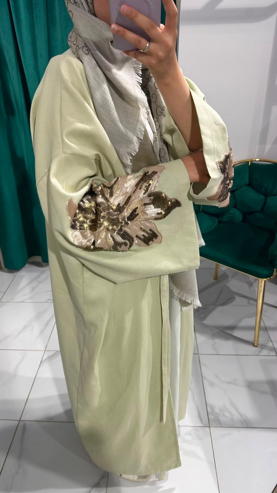 İTHAL KETEN TASARIM ABAYA MİNT YEŞİL