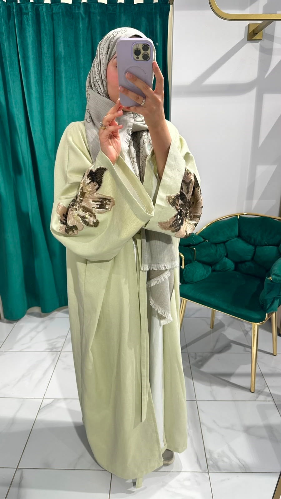 İTHAL KETEN TASARIM ABAYA MİNT YEŞİL