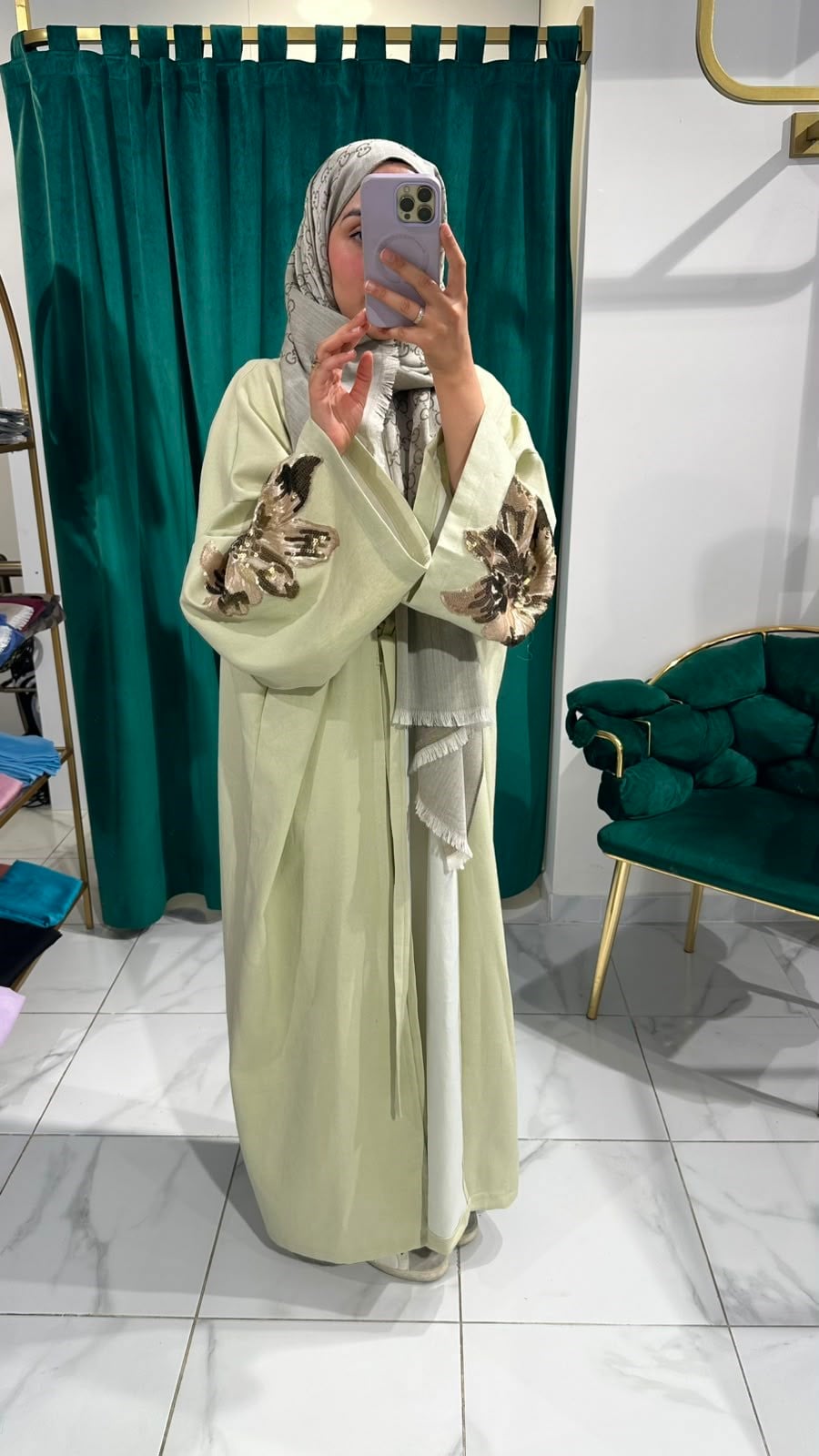 İTHAL KETEN TASARIM ABAYA MİNT YEŞİL