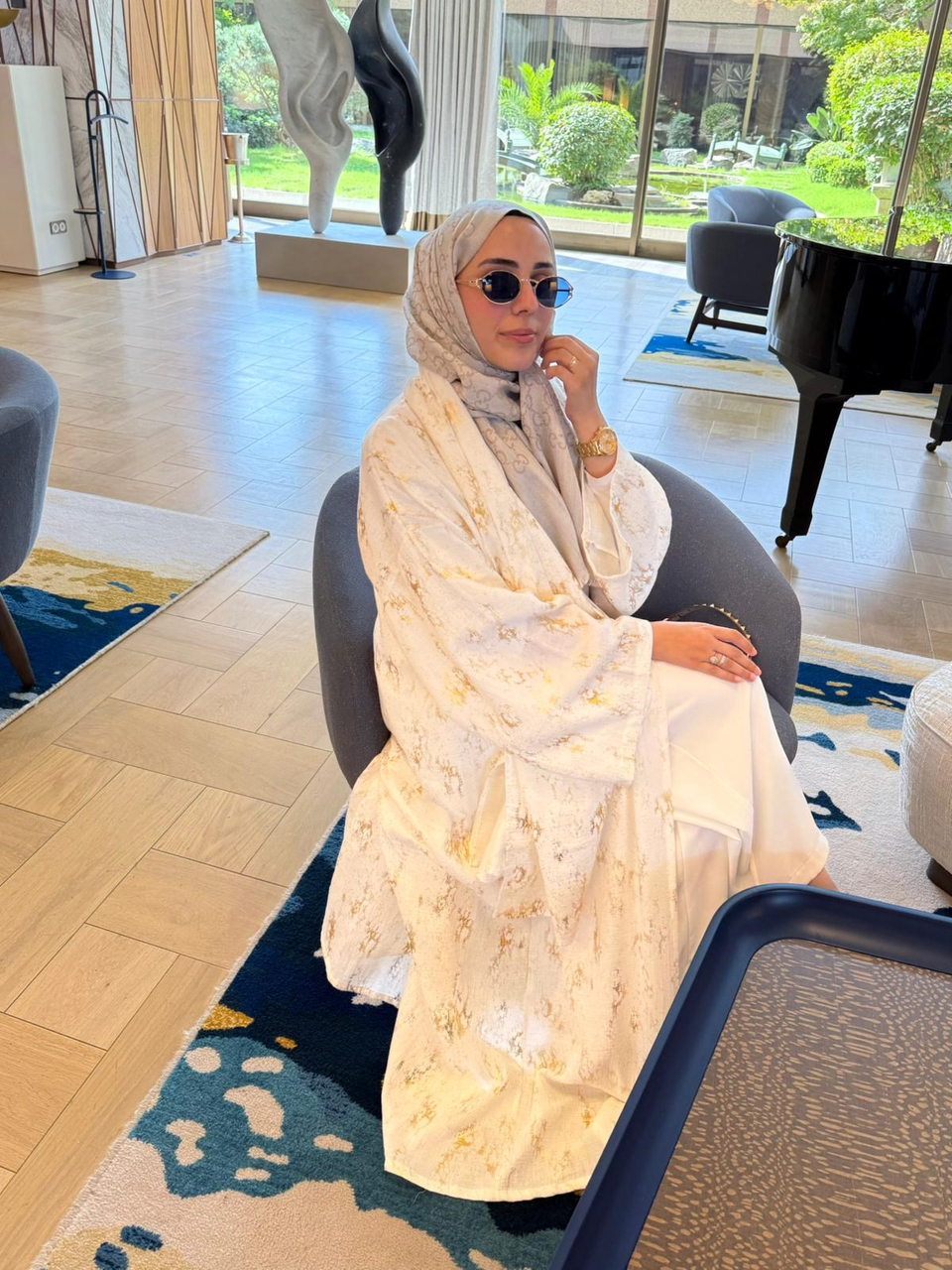 İTHAL KETEN TASARIM ABAYA SETİ BEYAZ