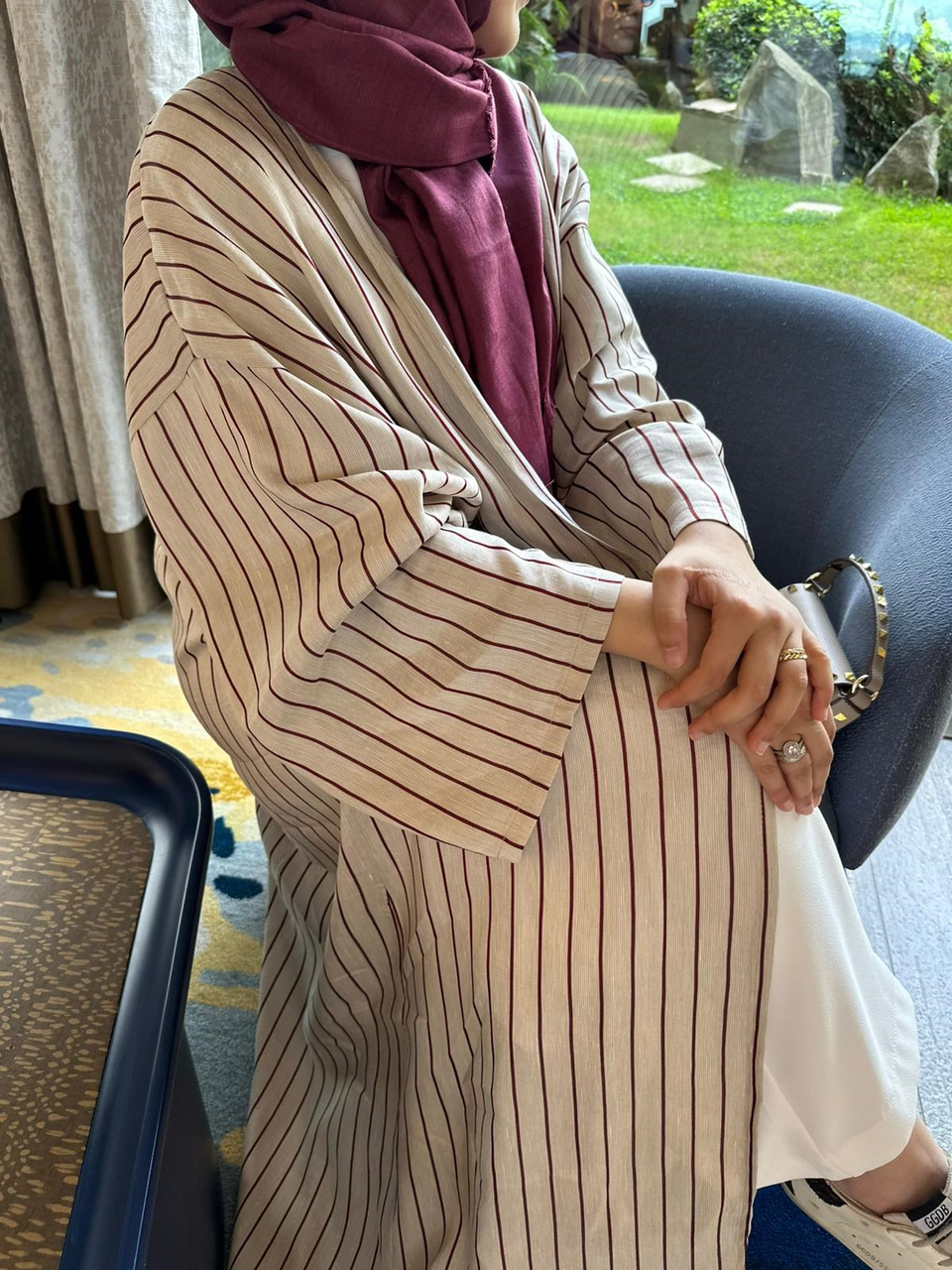 İTHAL KETEN TASARIM ABAYA SETİ BORDO