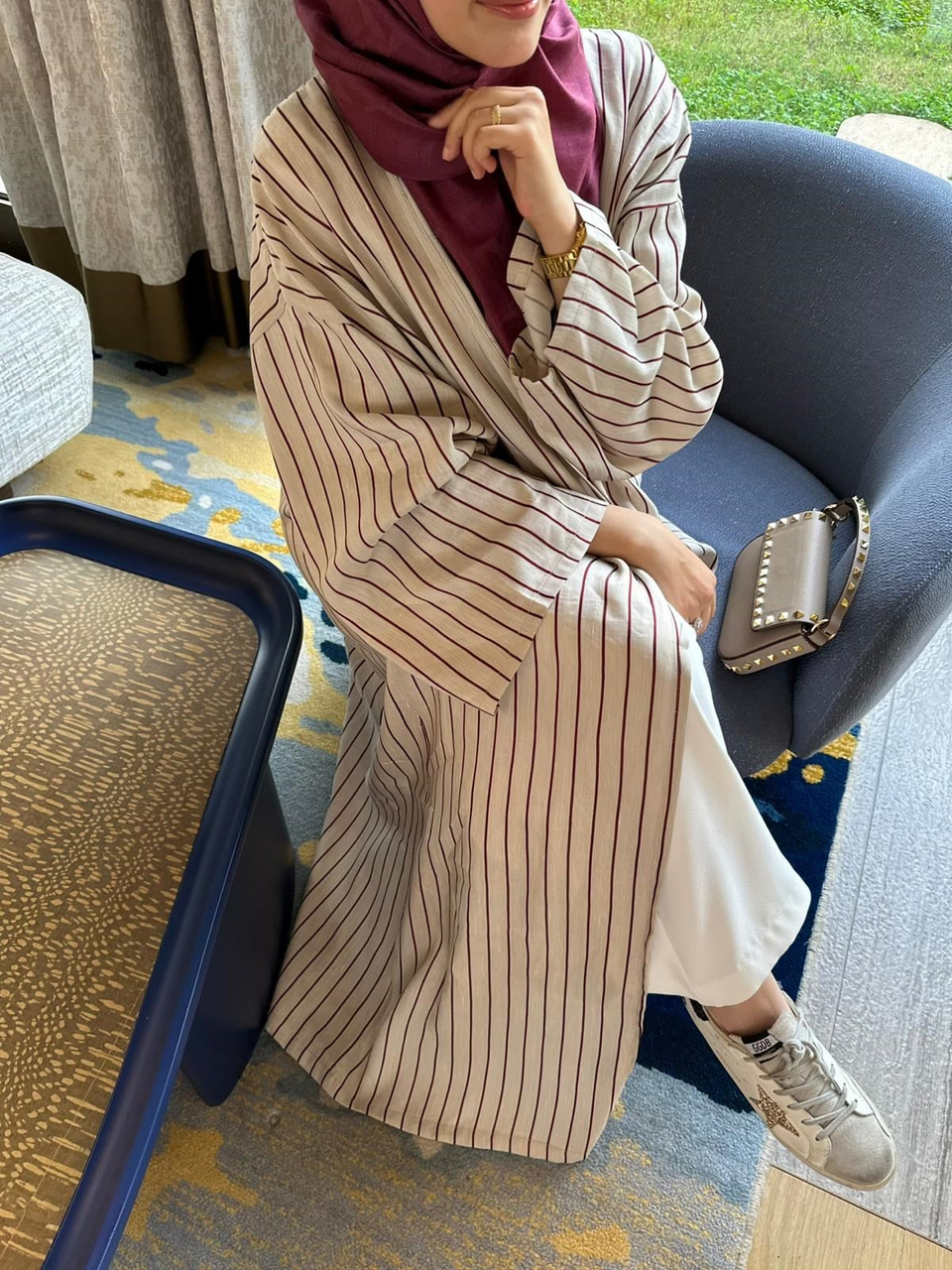 İTHAL KETEN TASARIM ABAYA SETİ BORDO