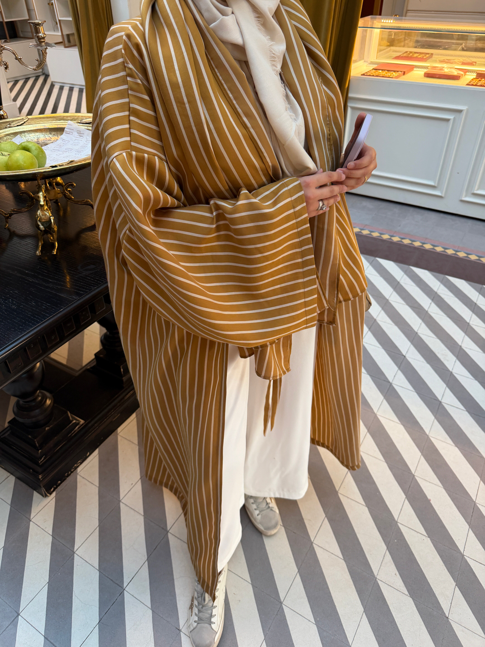 İTHAL KETEN TASARIM ABAYA SETİ HARDAL