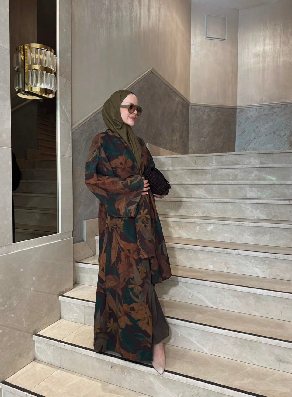 İTHAL KETEN TASARIM ABAYA SETİ KAHVE