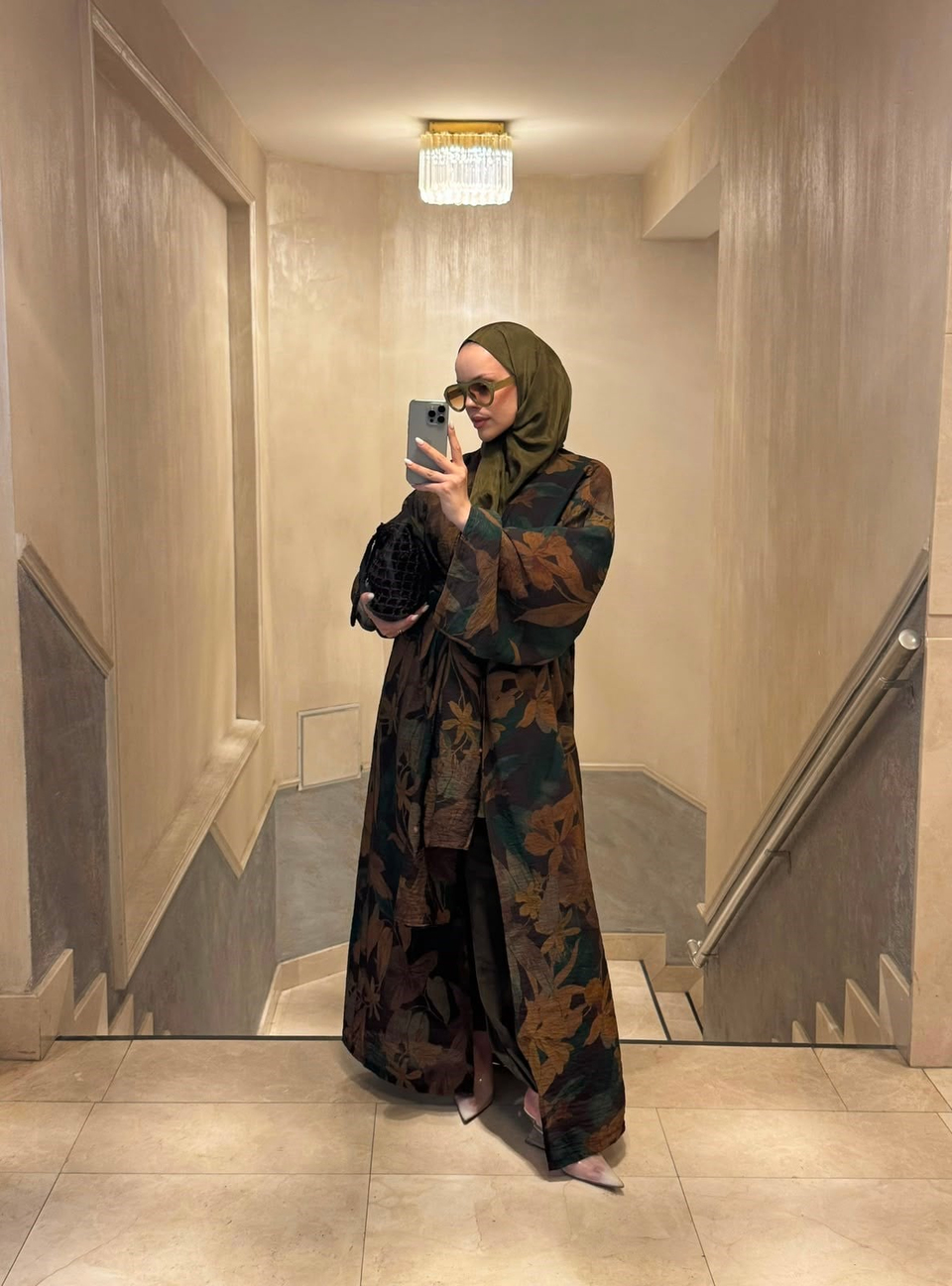 İTHAL KETEN TASARIM ABAYA SETİ KAHVE