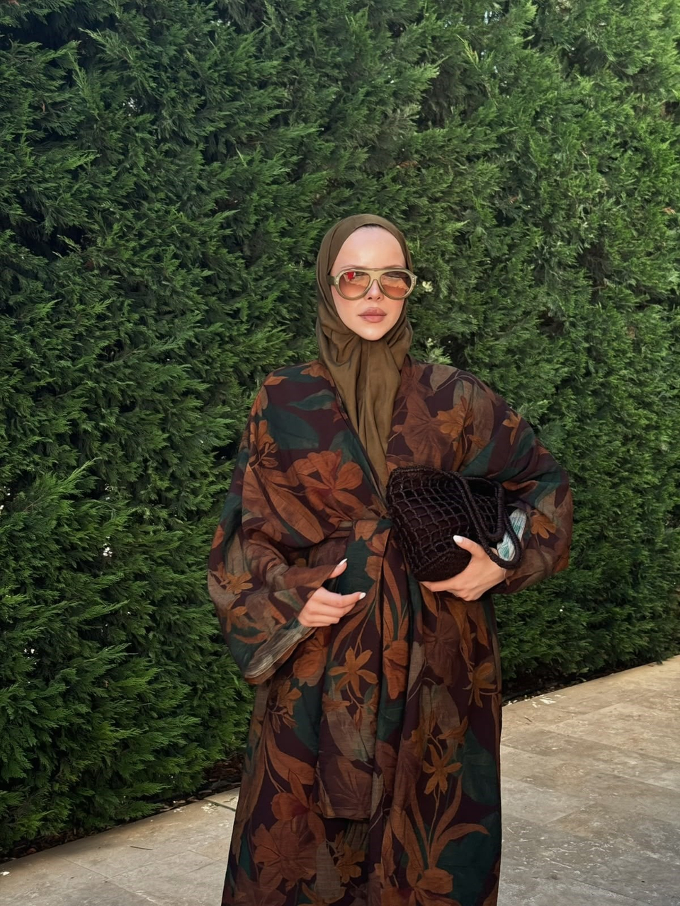 İTHAL KETEN TASARIM ABAYA SETİ KAHVE