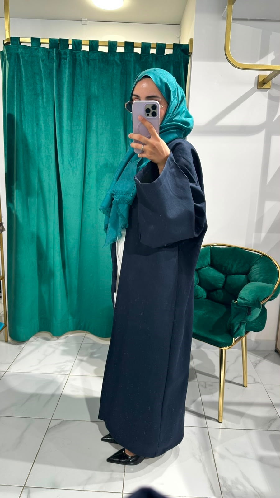 İTHAL KETEN TASARIM ABAYA SETİ LACİVERT