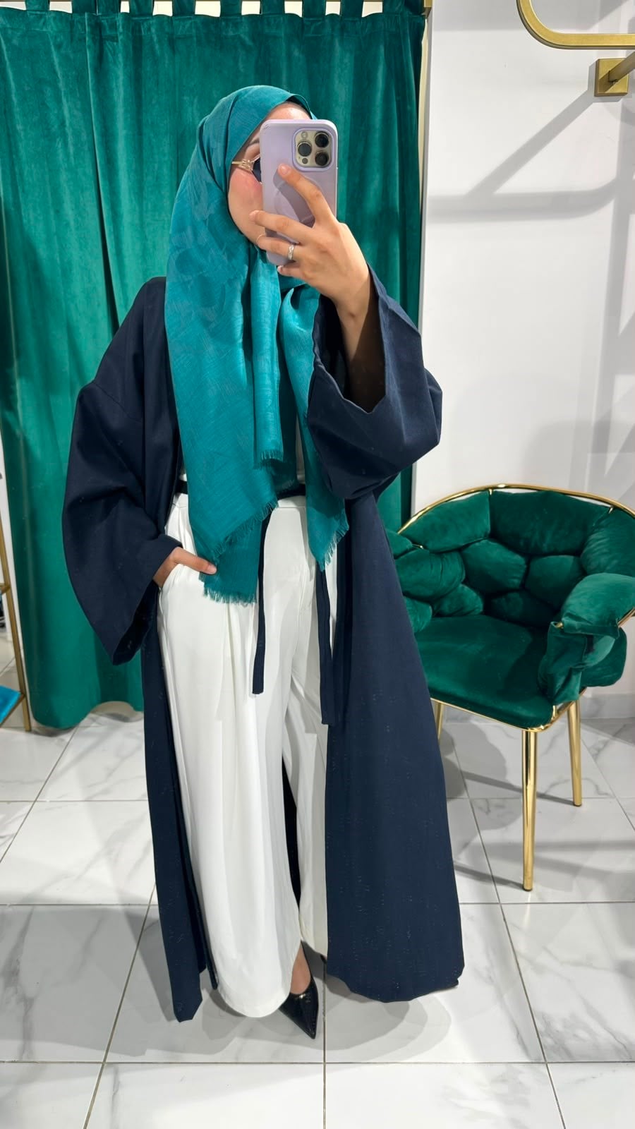 İTHAL KETEN TASARIM ABAYA SETİ LACİVERT