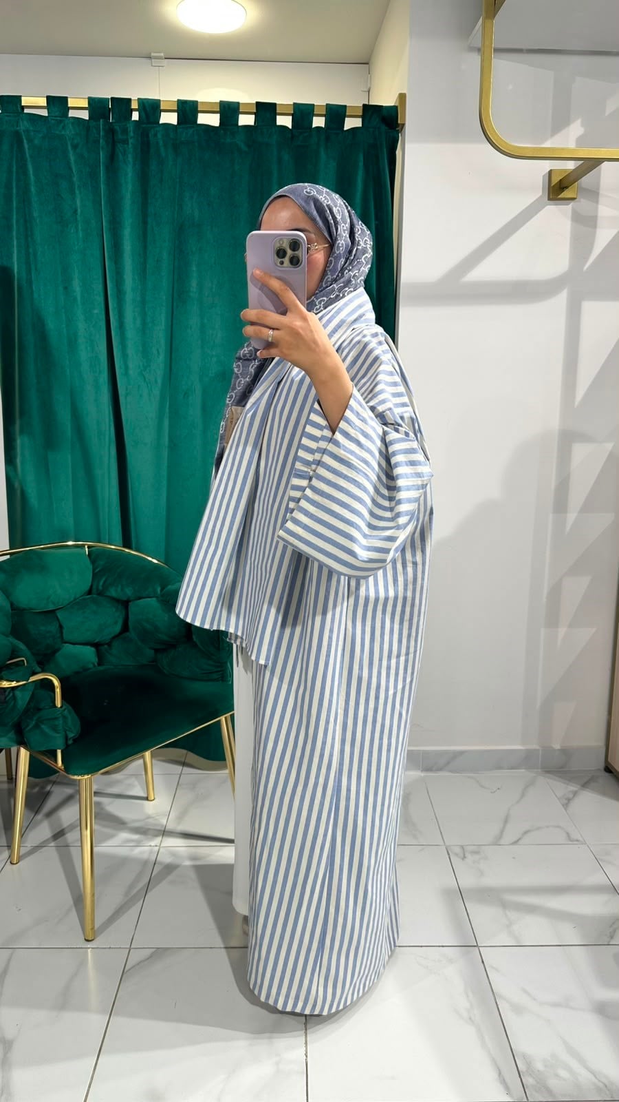 İTHAL KETEN TASARIM ABAYA SETİ MAVİ 