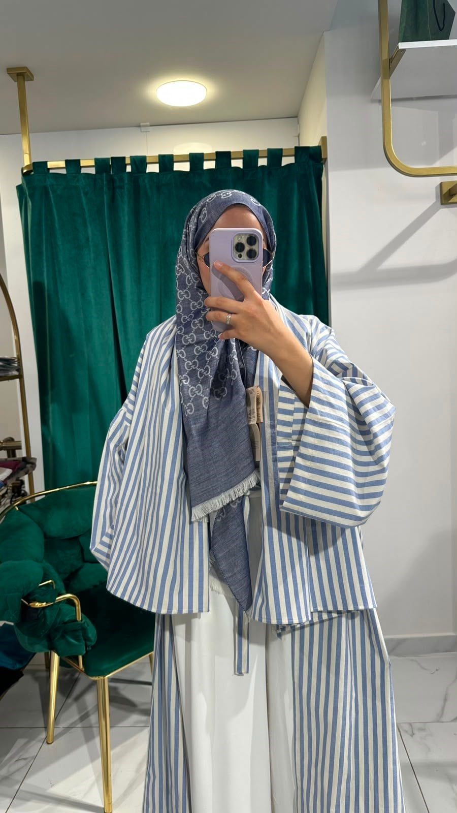 İTHAL KETEN TASARIM ABAYA SETİ MAVİ 