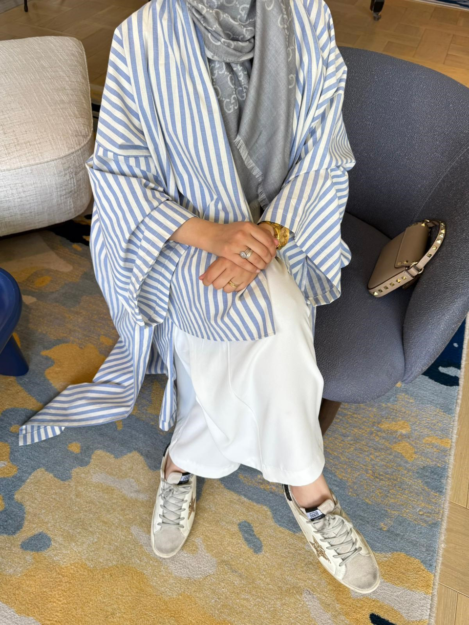 İTHAL KETEN TASARIM ABAYA SETİ MAVİ 