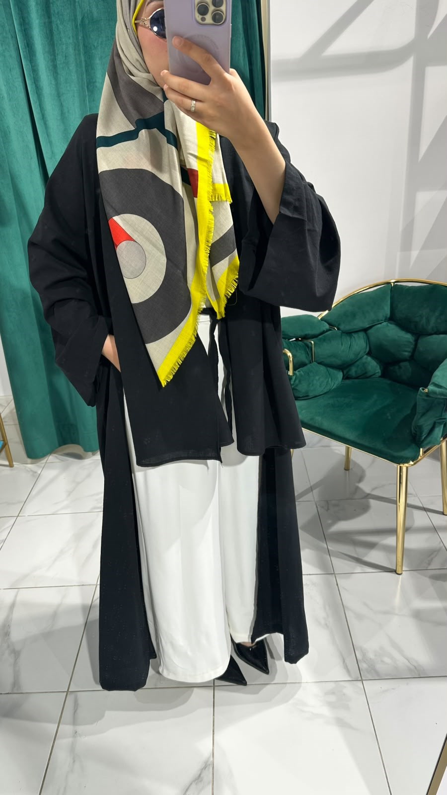 İTHAL KETEN TASARIM ABAYA SETİ SİYAH
