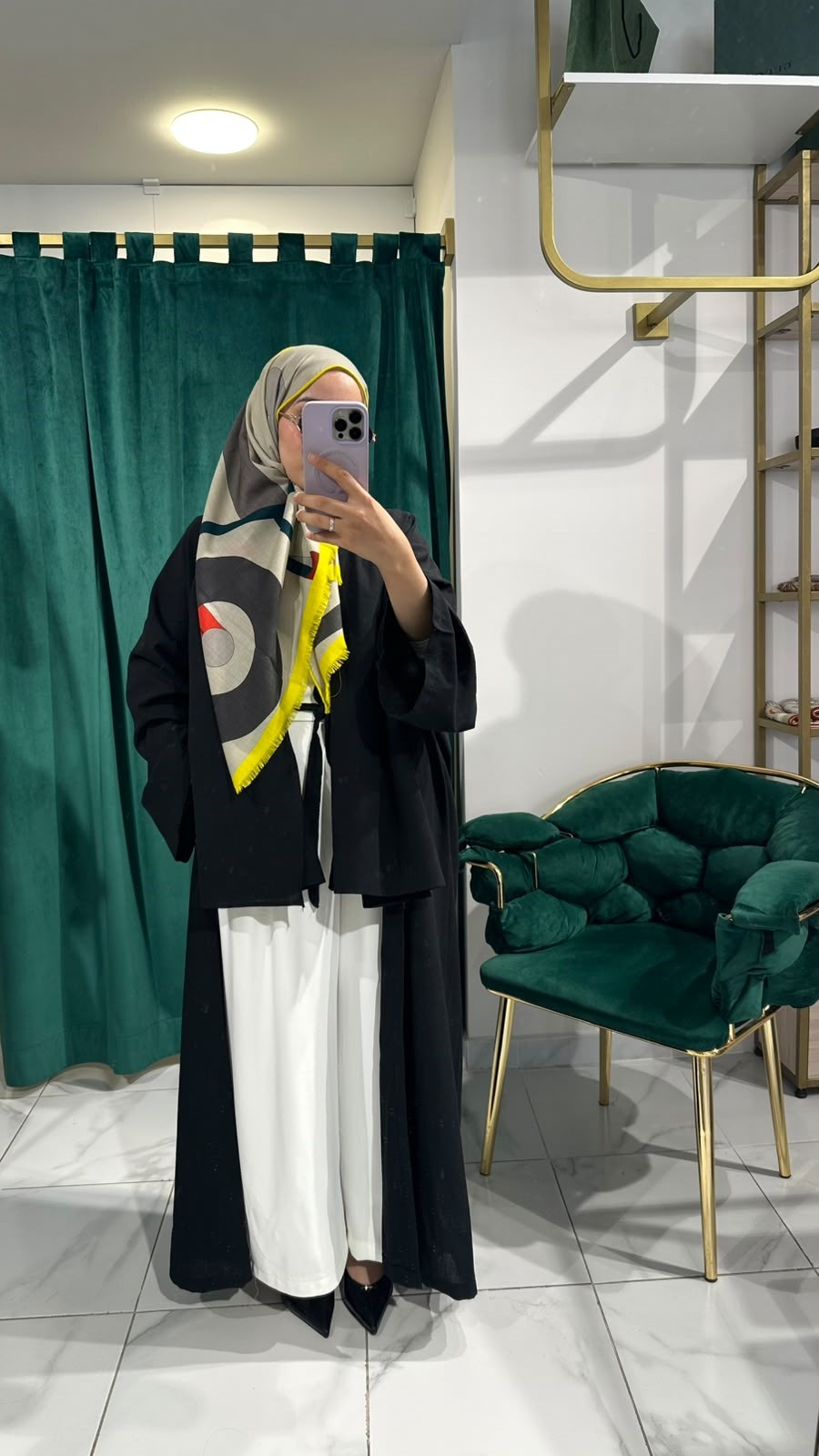 İTHAL KETEN TASARIM ABAYA SETİ SİYAH