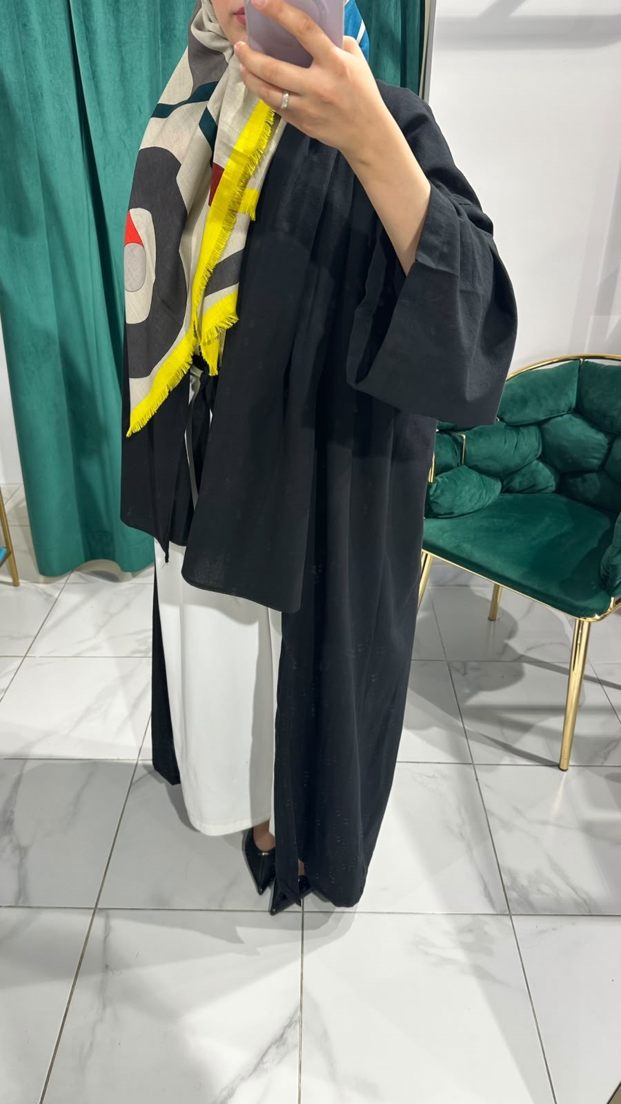 İTHAL KETEN TASARIM ABAYA SETİ SİYAH