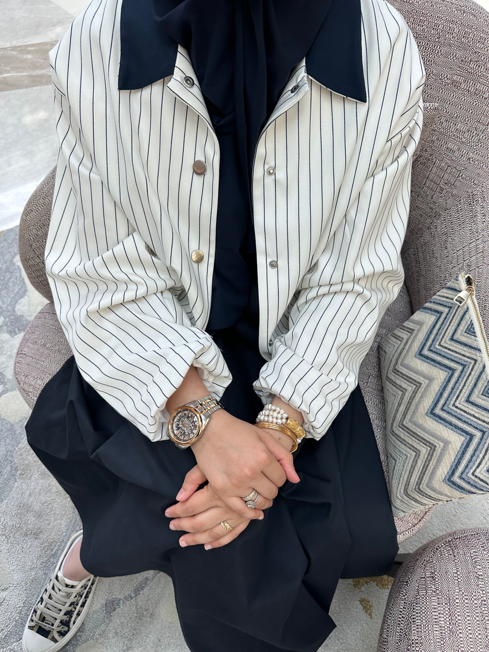 Lacivert Çizgili Oversize Ceket