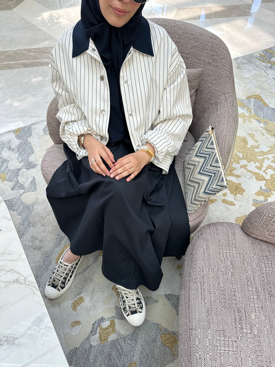 Lacivert Çizgili Oversize Ceket