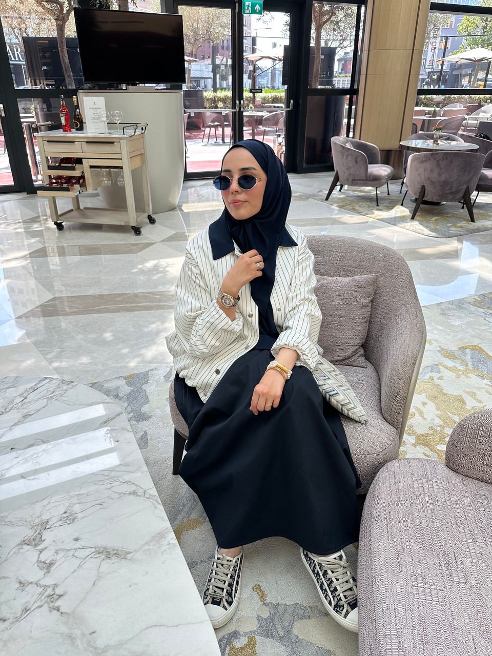 Lacivert Çizgili Oversize Ceket