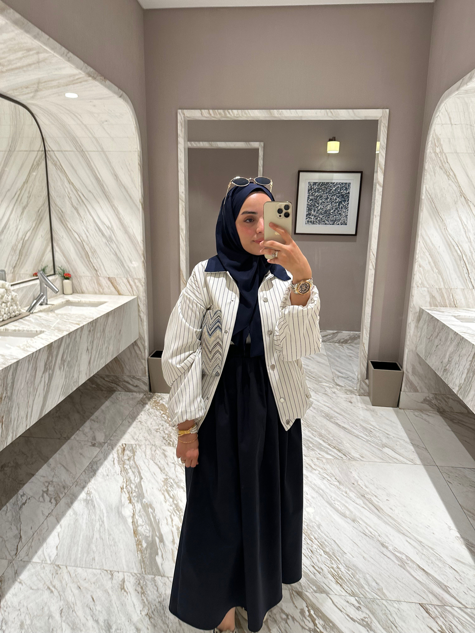 Lacivert Çizgili Oversize Ceket