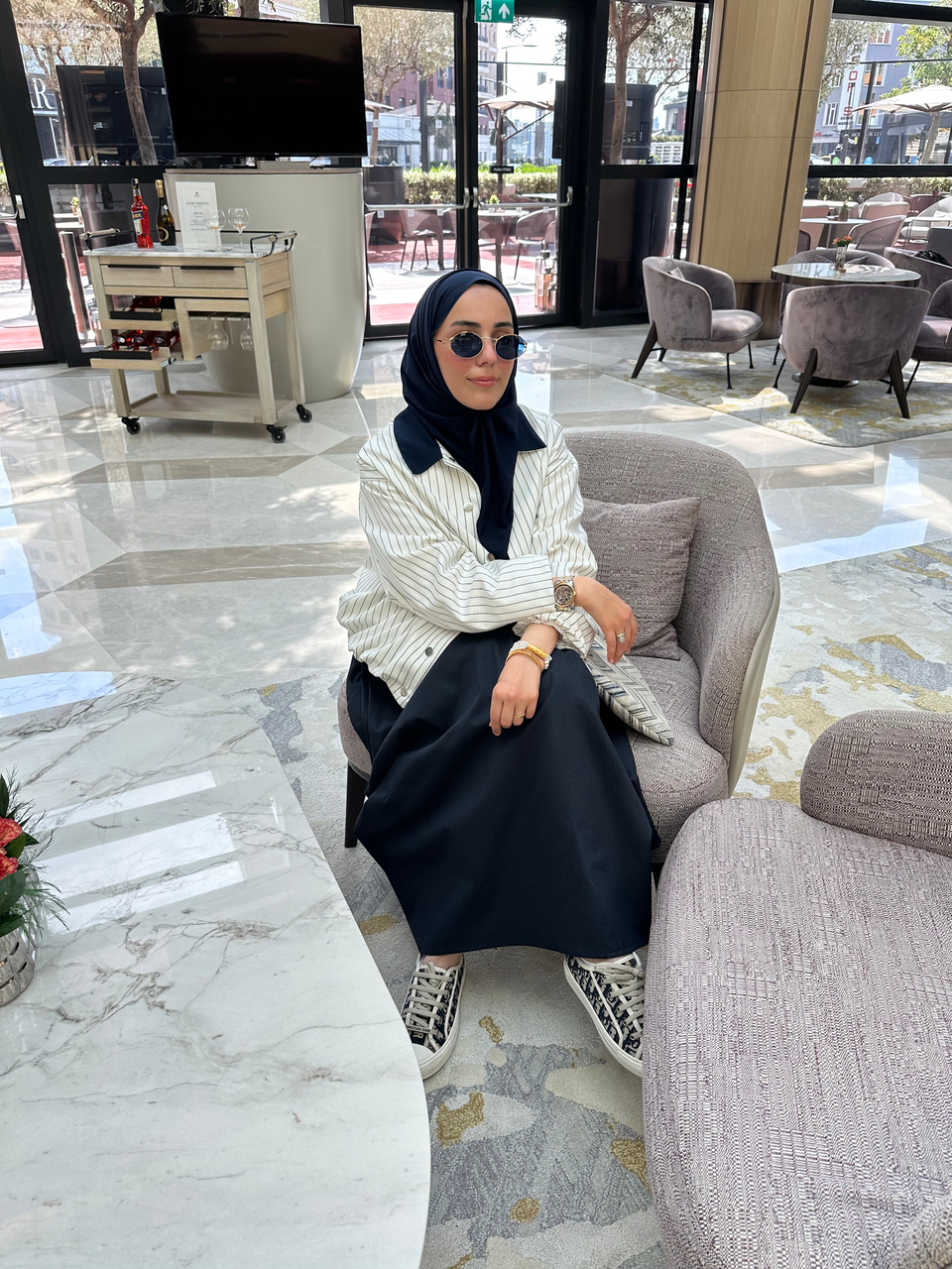 Lacivert Çizgili Oversize Ceket