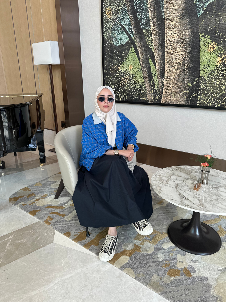 Mavi Ekose Oversize Ceket