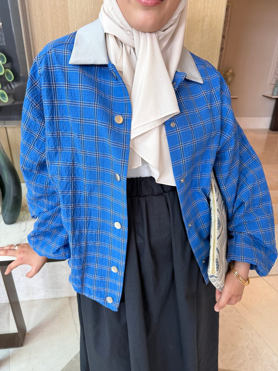 Mavi Ekose Oversize Ceket