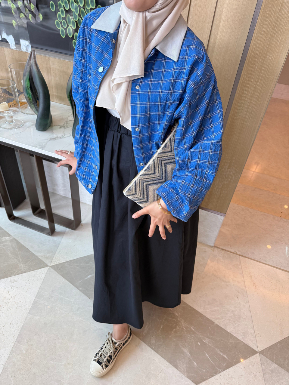 Mavi Ekose Oversize Ceket