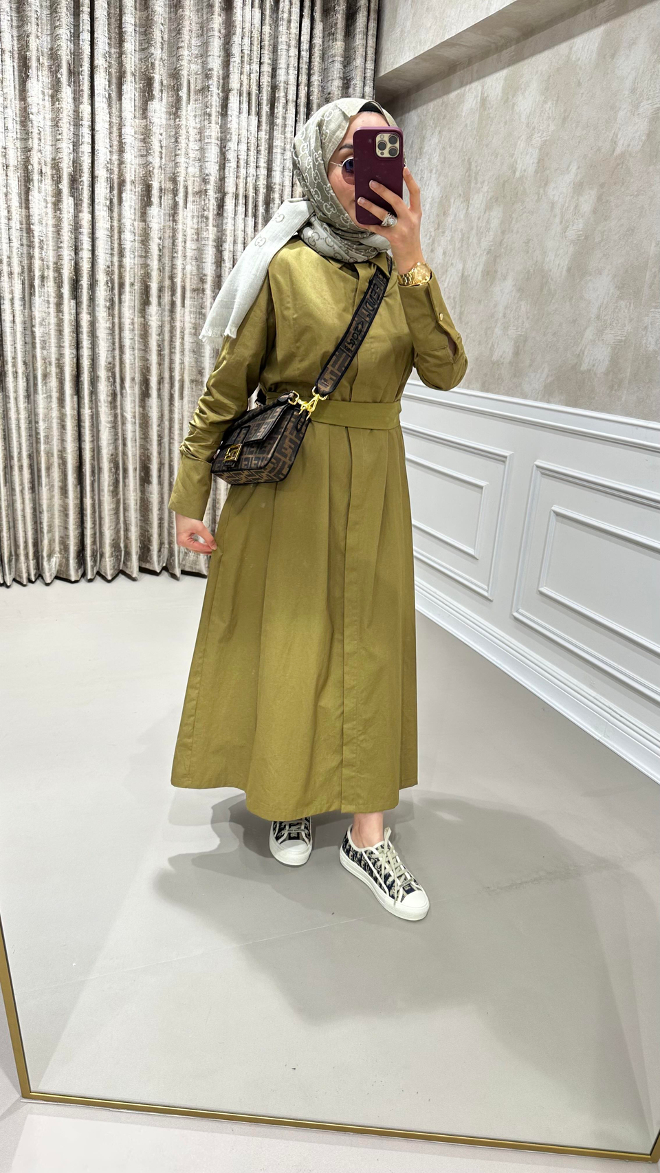 Popin Elbise Yağ Yeşili