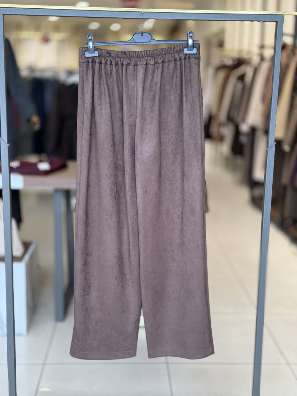 Beli Lastikli Bol Paça Kahve Süet Pantolon 0285