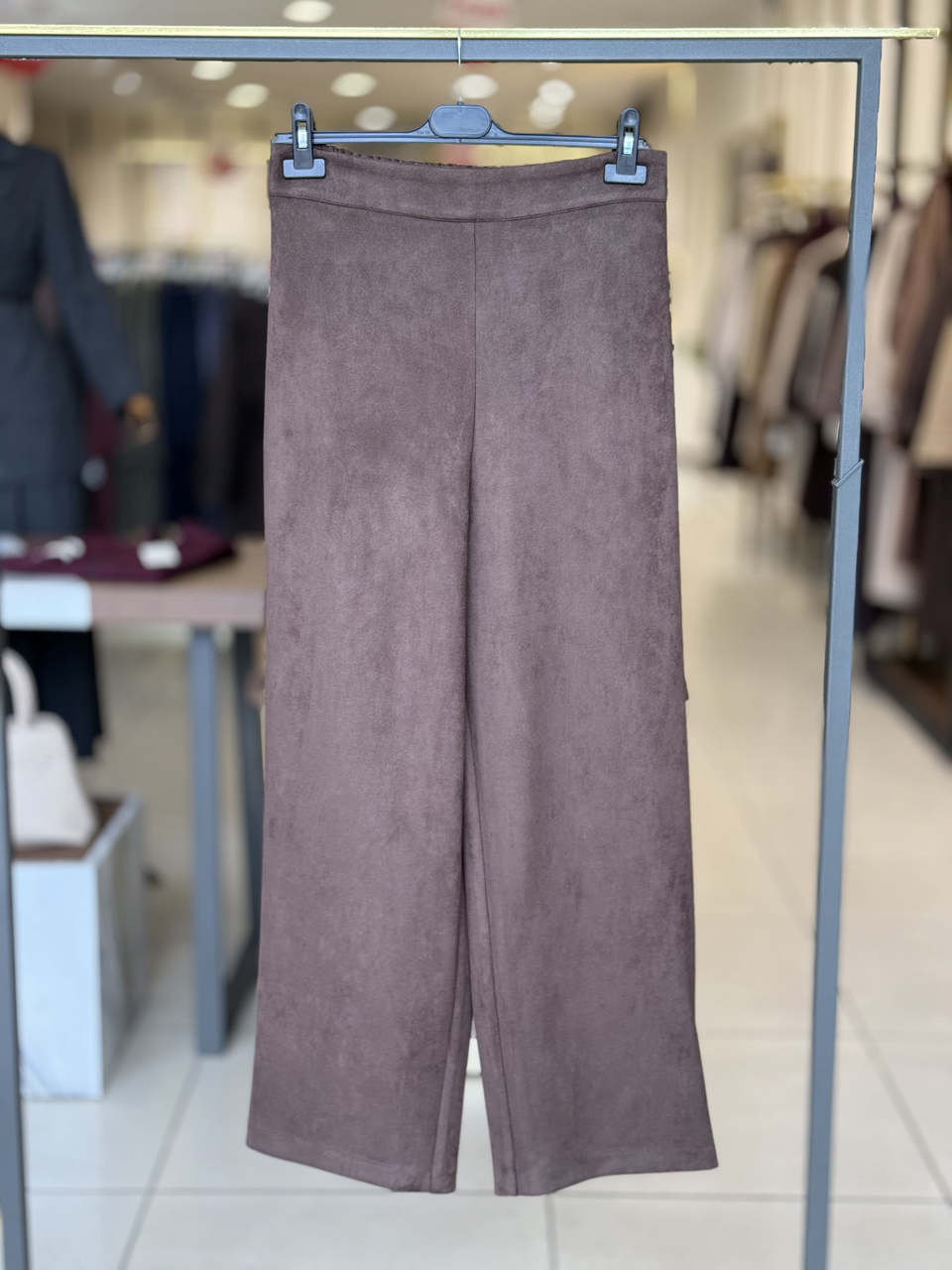 Beli Lastikli Bol Paça Kahve Süet Pantolon 0285