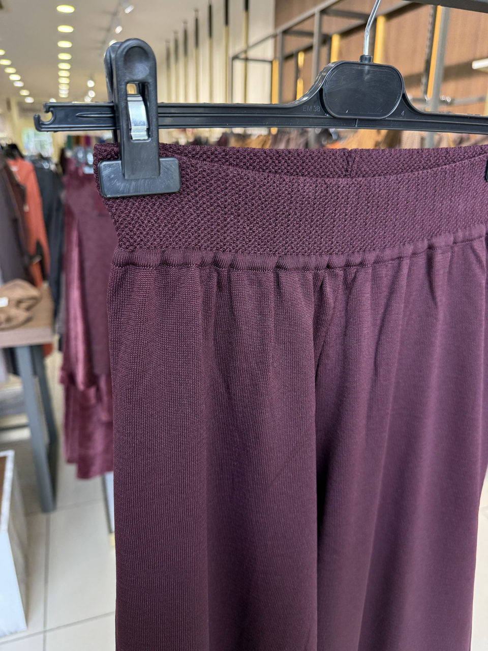 Beli Lastikli Bol Paça Triko Pantolon Bordo 36355