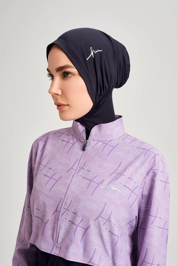 Haşema Esila Monogram Desenli Lila 5 Parça Tam Tesettür Mayo Takımı 2934