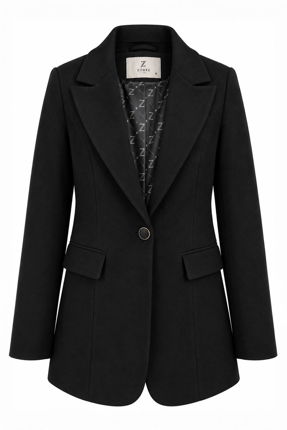 Kapaklı Cepli Tek Düğmeli Süet Blazer Siyah Ceket 0070