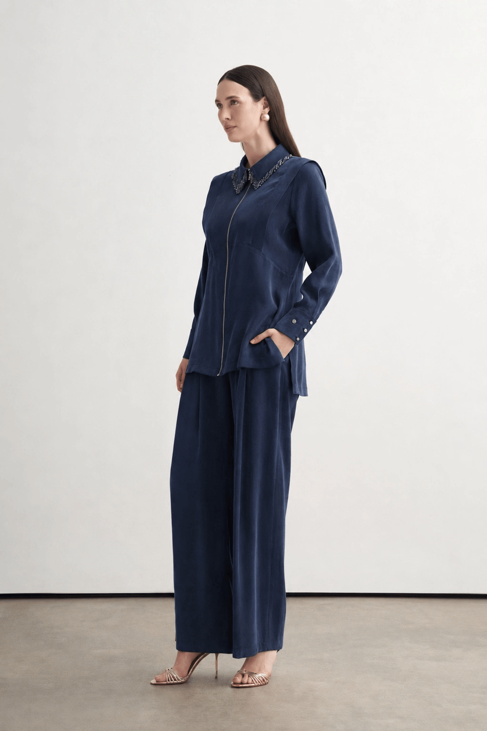 Merwe By Moodbasic YAKASI BONCUKLU PALAZZO PANTOLONLU TAKIM