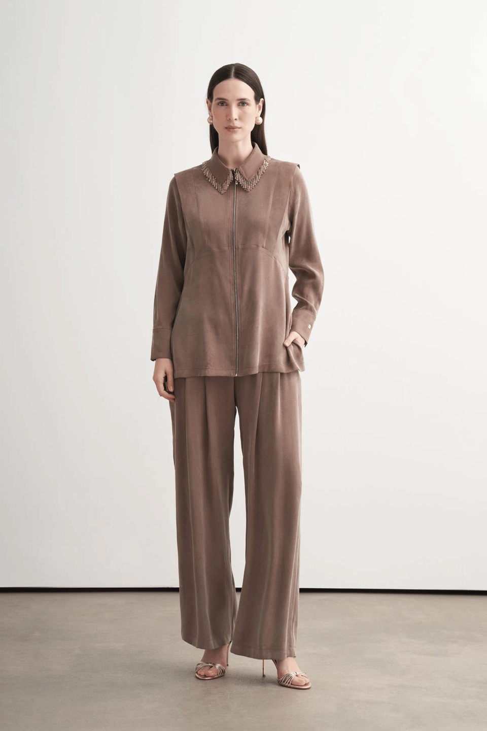 Merwe By Moodbasic YAKASI BONCUKLU PALAZZO PANTOLONLU TAKIM