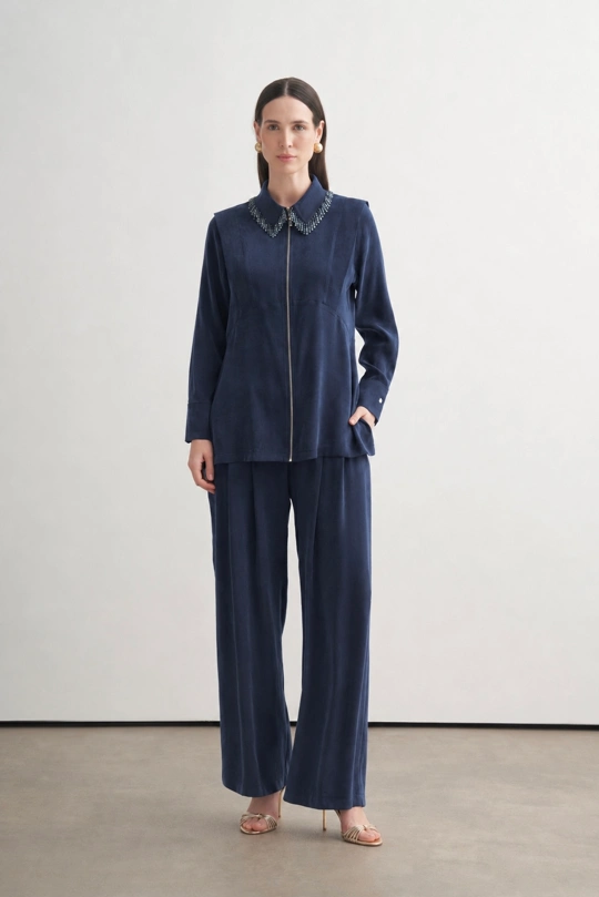 Merwe By Moodbasic YAKASI BONCUKLU PALAZZO PANTOLONLU TAKIM