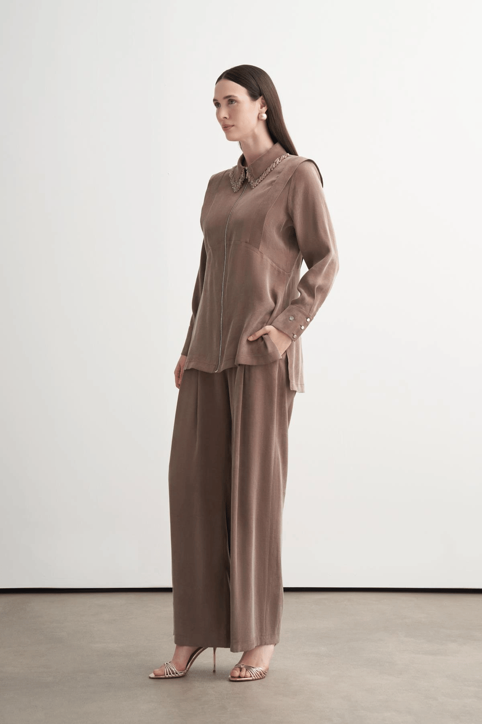 Merwe By Moodbasic YAKASI BONCUKLU PALAZZO PANTOLONLU TAKIM