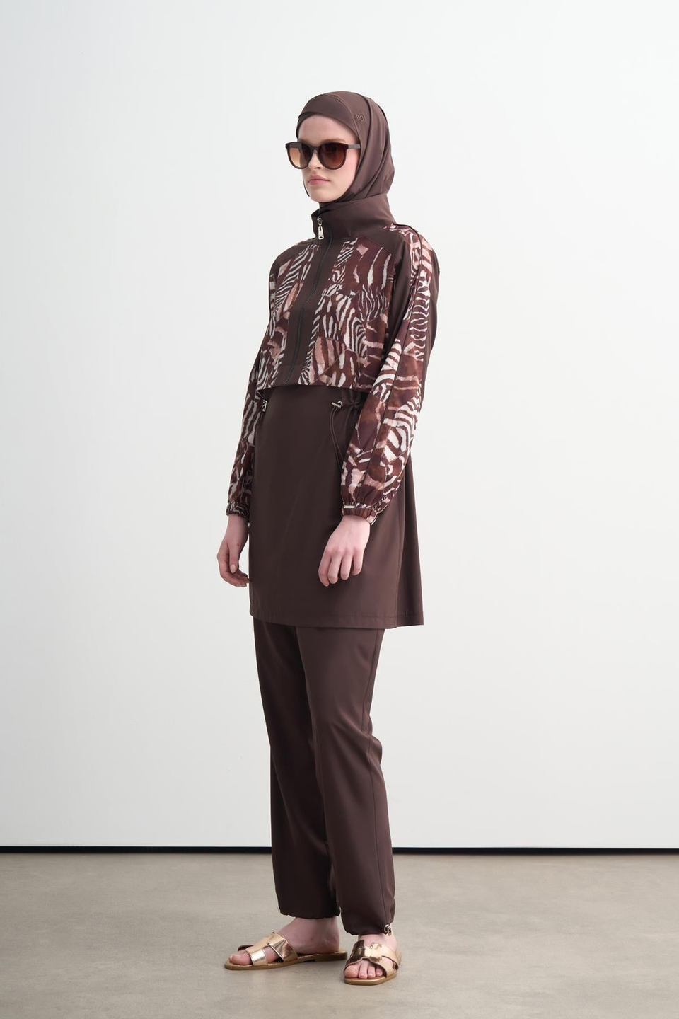 MOODBASİC SWİMWEAR ZEBRA DESENLİ PAREOLU TESETTÜR MAYO