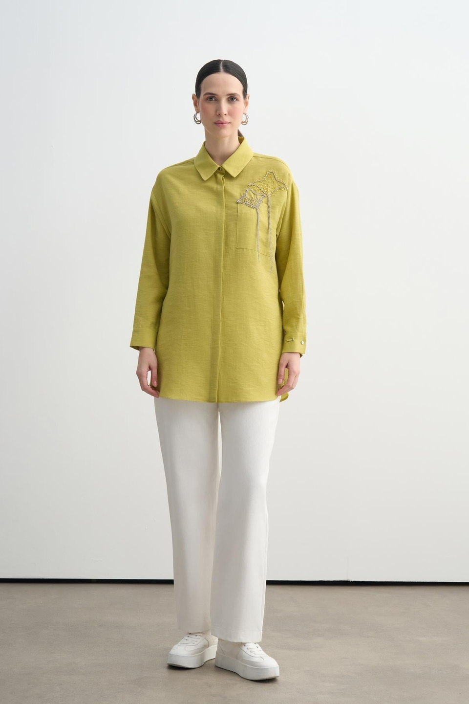 MOODBASIC TAŞ İŞLEMELİ BAMBU KETEN GÖMLEK