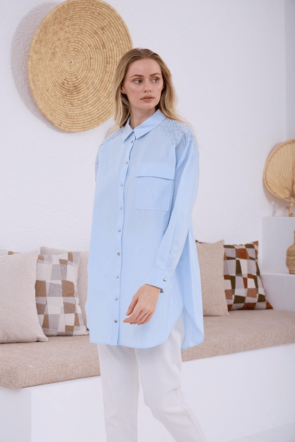 MOODBASIC TAŞLI DANTELLİ GÖMLEK