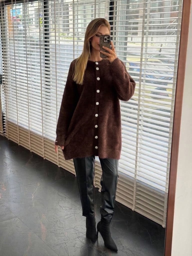 MOODBASİC Taşlı Düğmeli Angora Triko Hırka
