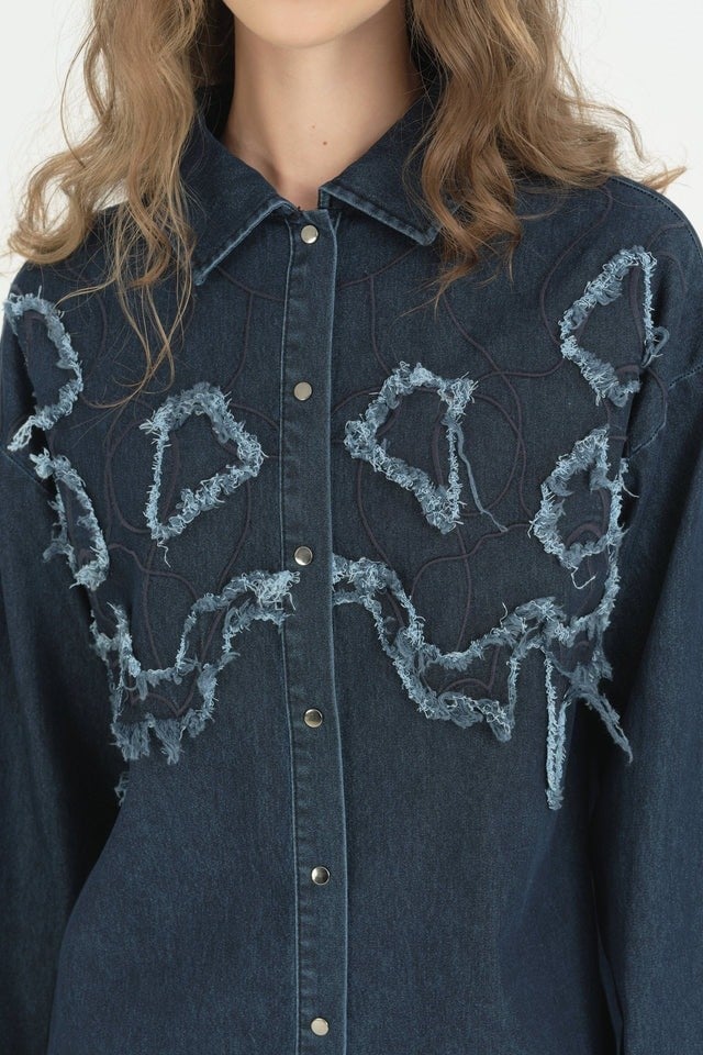 NİHAN Aplike Nakış Detaylı Denim Kumaş Spor Takım