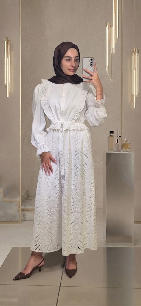 NOİ COTTON OMUZDAN VOLANLI FİSTOLU GÖMLEK ELBİSE