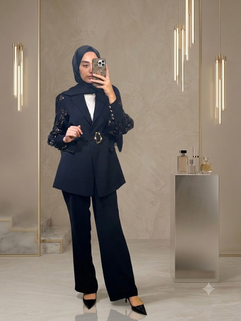 NURE KOLLARI PUL PAYETLİ CEKET PANTOLON TAKIM