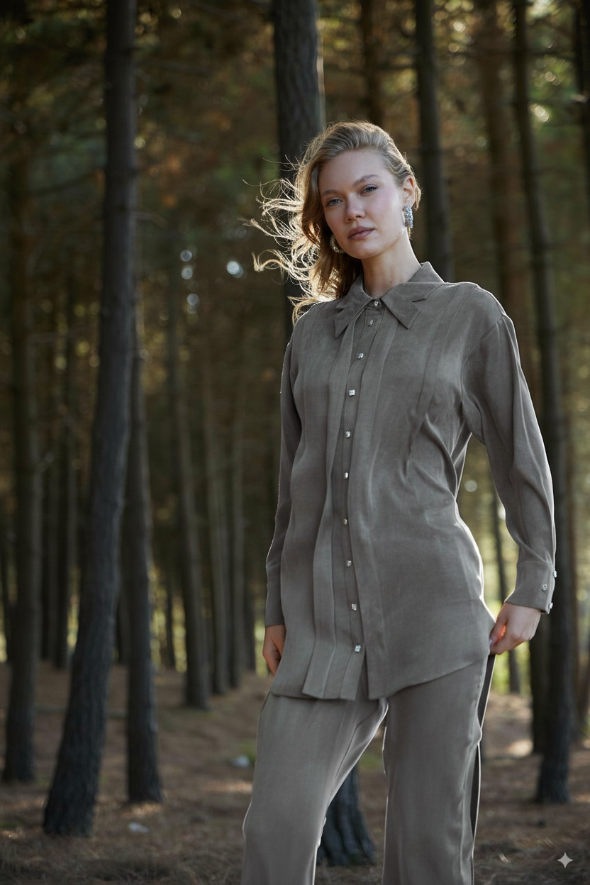 Premium By Moodbasic YAKA DETAYLI TAŞLANMIŞ İPEK TAKIM