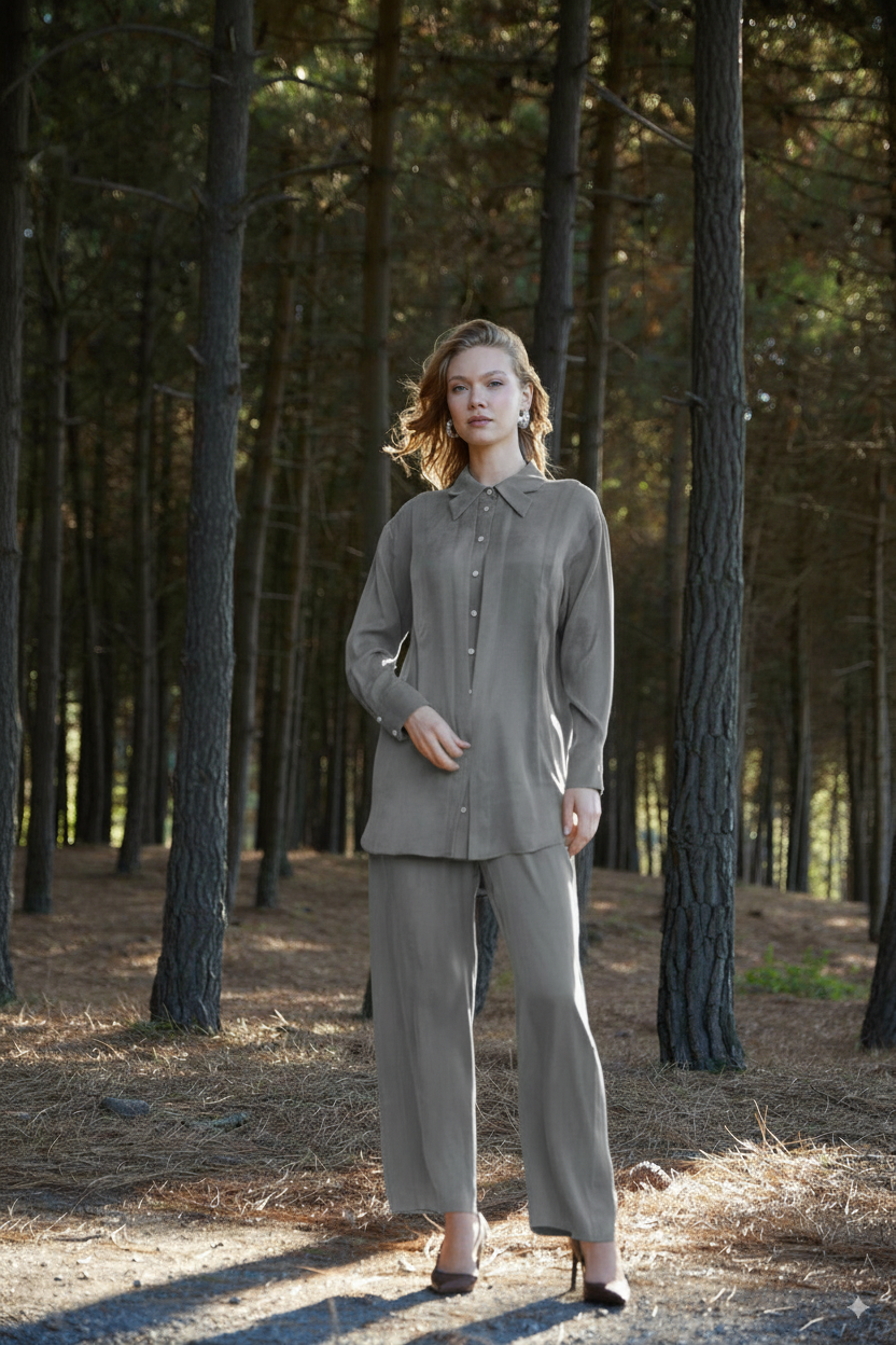 Premium By Moodbasic YAKA DETAYLI TAŞLANMIŞ İPEK TAKIM