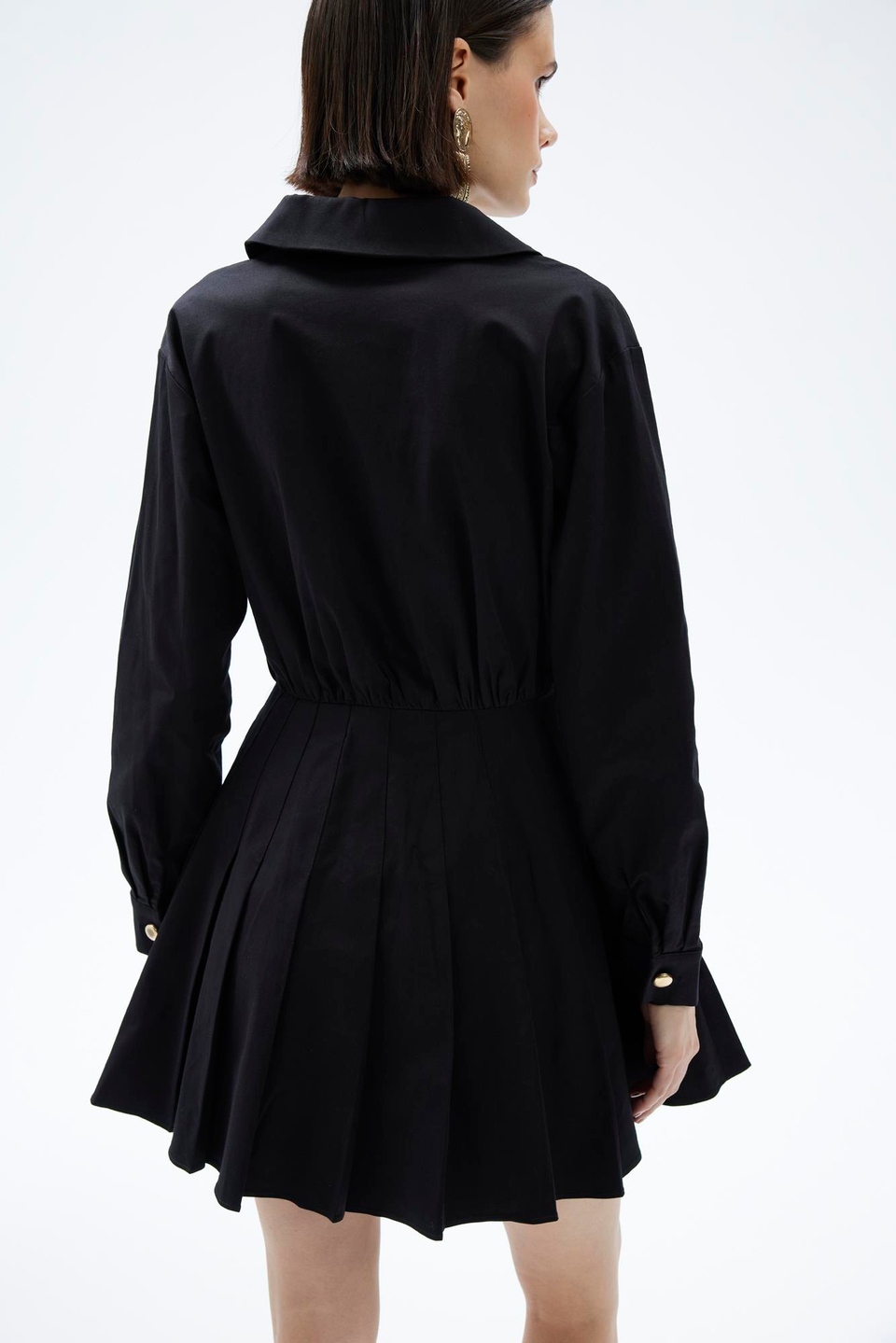 BLACK FASHIONABLE BUTTONED DRESS